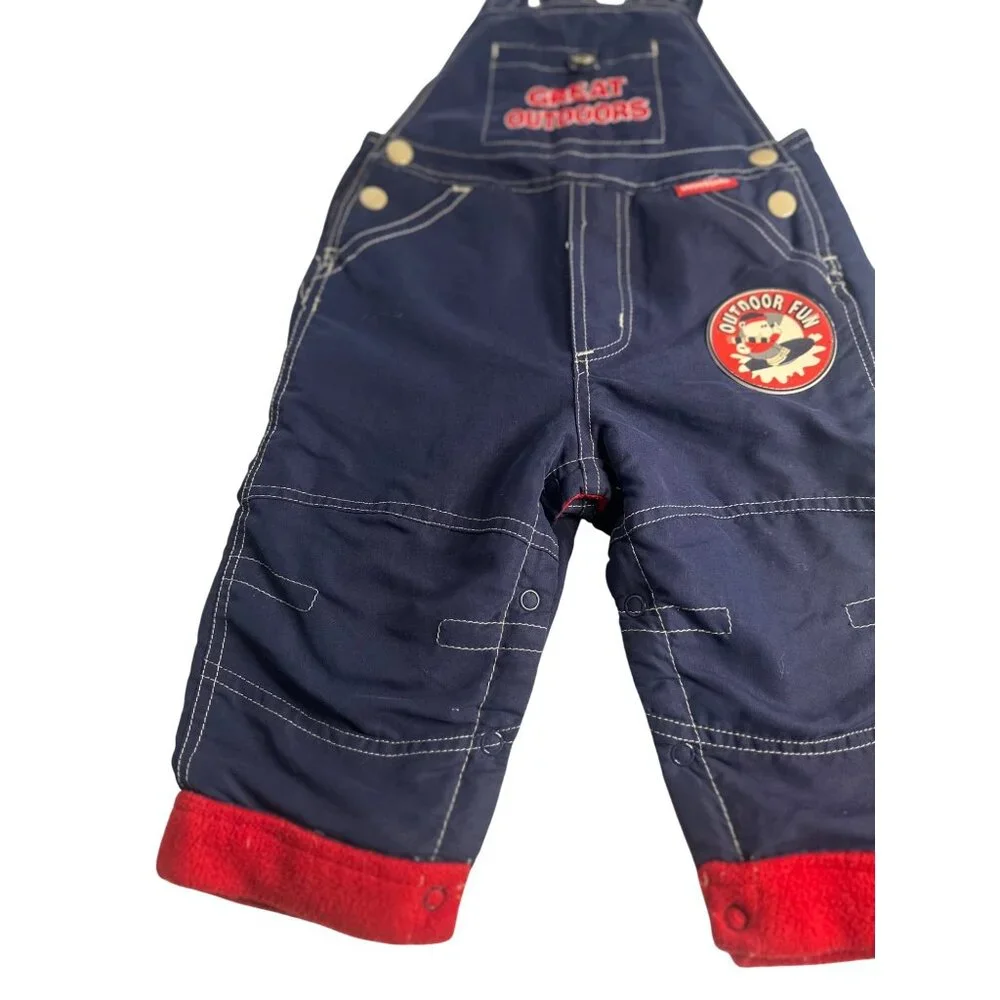 VTG Great Outdoors Toddler Snow Overalls Fleece-Lined Bib Pants 12M Winter Retro